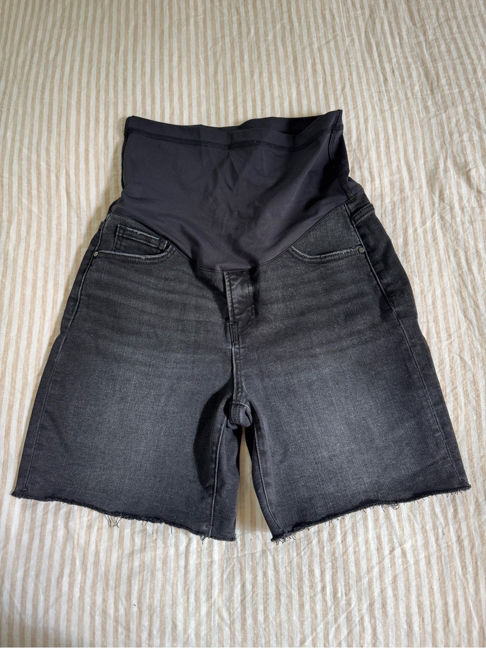 Pink blush Black Maternity Denim Shorts with Stretch Panel